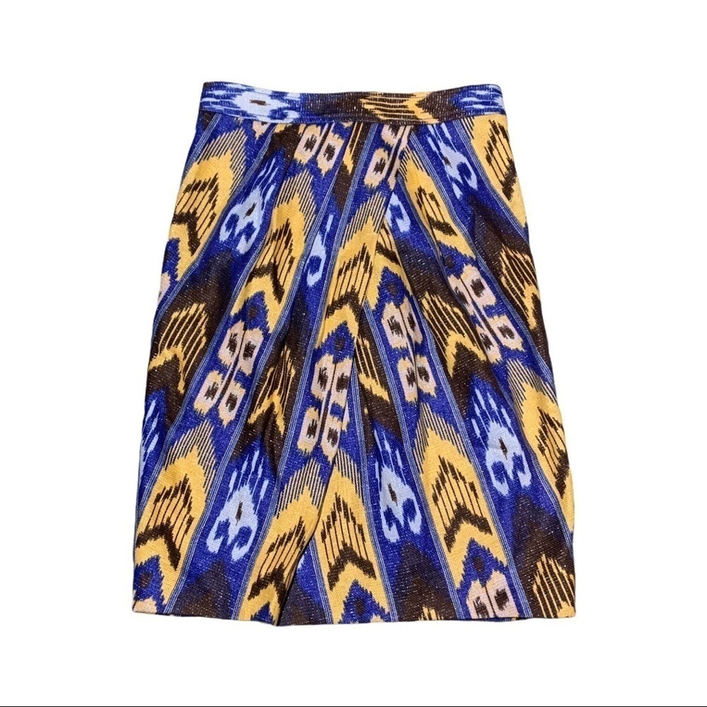 Tory Burch Jemima Ikat Pleated Linen Skirt 2
